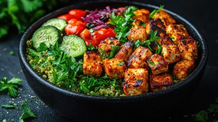Healthy food bowl with tofu and vegetables