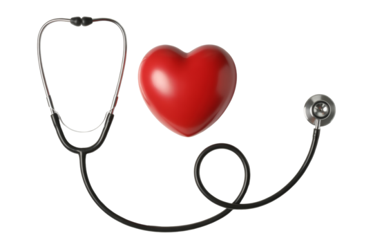 Stethoscope and heart for medical healthcare needs and cardiology solutions, a symbol of care and patient wellness
