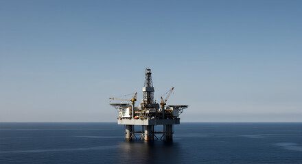 Modern Offshore Oil Rig Structure Against a Clear Blue Sky in the Vast Ocean Environment