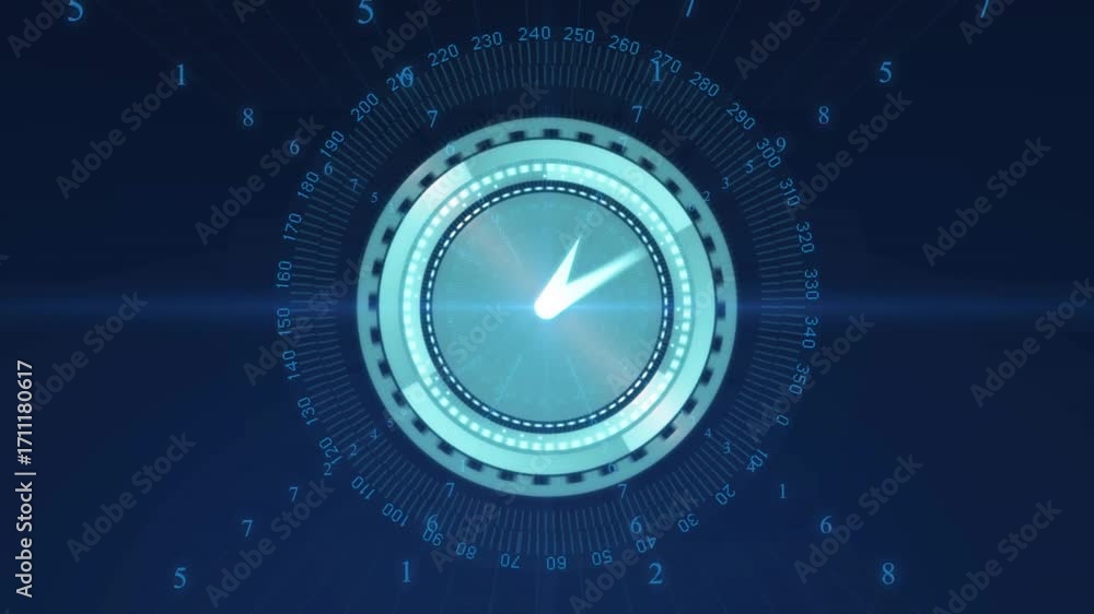 Poster clock ui reacting to lens flare sweeping clock hand pulsing rings rotating scales for tech demo