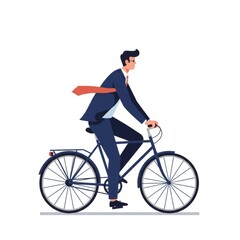 Naklejka premium Cool male businessman riding bicycle to office. Modern lifestyle, eco transport, healthy commuting concept. Perfect for business, work, urban life, and sustainable city design projects.