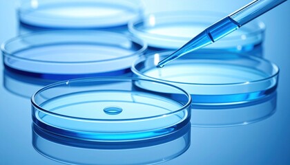 Petri dishes with liquid and pipette, laboratory scene