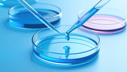 Petri Dishes with Liquids and Pipettes in a Laboratory Setting