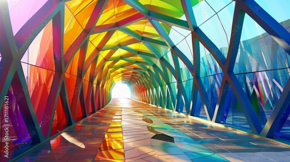 Aufkleber a mosaic of geometric shapes covered the surface of the bridge creating a rainbow of colors.