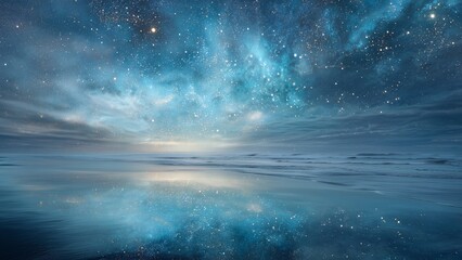 Cosmic Reflections: A Realistic Photo of a Starry Sky Merging with the Ocean