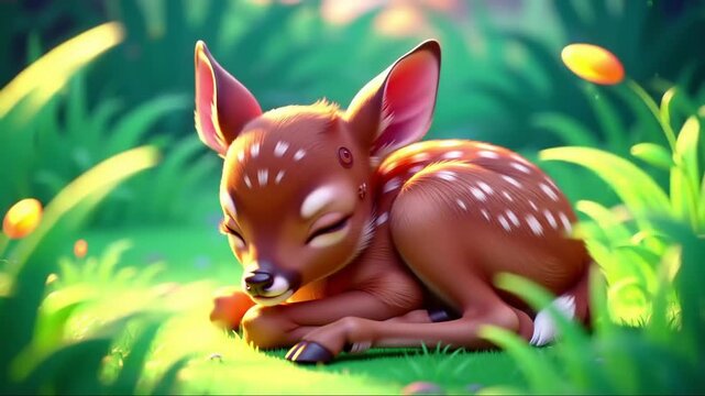 Fawn resting in meadow