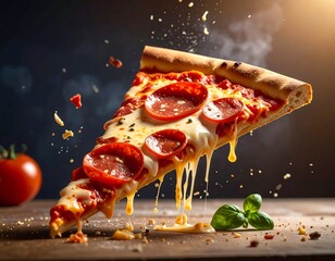 Delicious Pizza Slice in Motion.