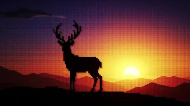 Pixelated deer sunset silhouette