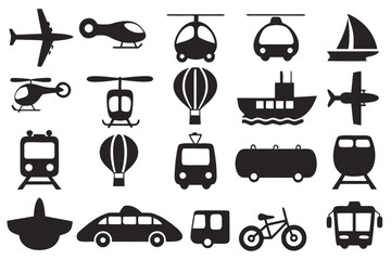 Transportation icons in simple style for travel, business and technology