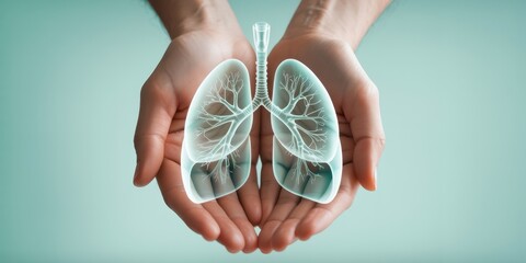 Human lungs in the hands, concept of healthy lungs, respiratory system, pneumonia, asthma, bronchitis, lung cancer, tuberculosis