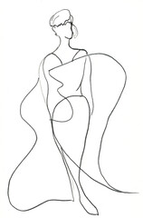 Minimalist One Line Abstract Drawing of a Woman in Flowing Dress