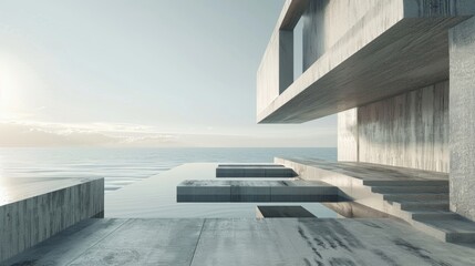 Fototapeta premium A beach scene composed entirely of geometric shapes in varying shades of gray creating a modern and sleek image.