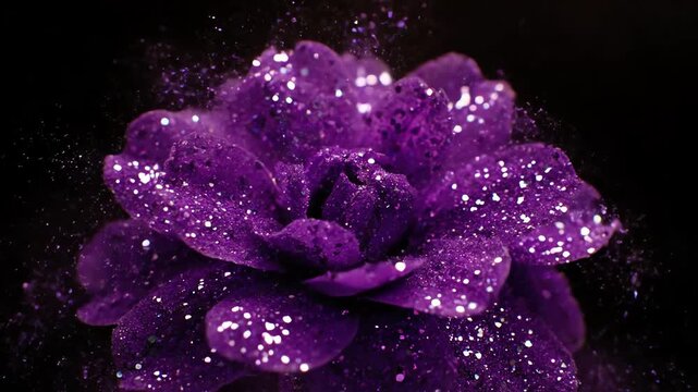 Purple glitter particles drift and bloom like ethereal flowers in a softly illuminating seamlessly looping video abstract, smooth, particles