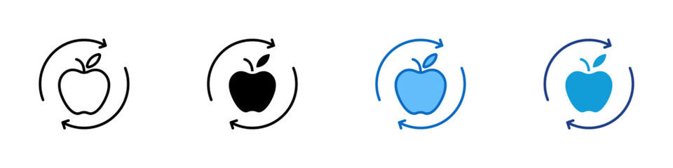 Healthy Apple Multiple Style Icon Design Vector - Apple with circular arrows, representing nutrition, wellness, diet balance, and healthy lifestyle