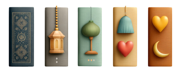 Decorative Art Objects with Various Shapes and Colors on Isolated Background