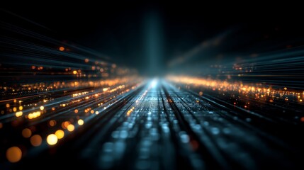 Futuristic digital pathways with glowing lights and abstract patterns