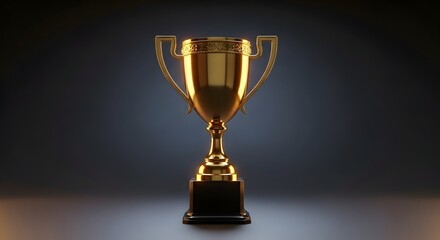 Golden champion trophy cup shining brightly on a dark background representing success and victory