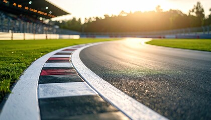 Racing Track Corner at Sunset, Asphalt & Grass