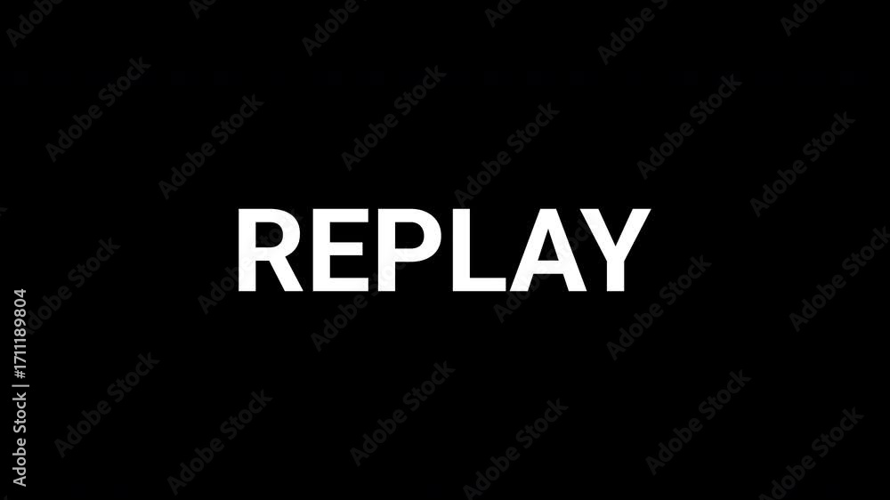 Poster abstract animation reveals the word replay with dynamic black and white shapes. 4k text animated vid