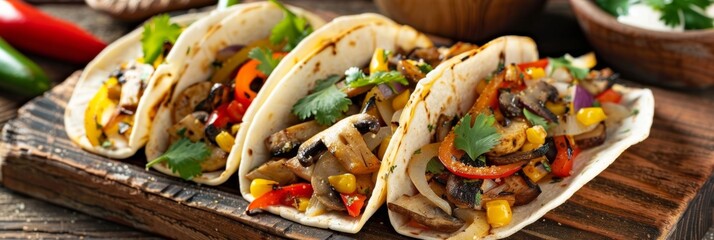 Satisfy your cravings with these mouthwatering grilled veggie tacos featuring a savory mix of grilled onions peppers and mushrooms.