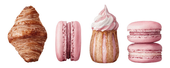 Delicious Pastries Collection on Transparent Background with Soft Colors and Styles
