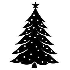 Simple black and white illustration of a decorated christmas tree design