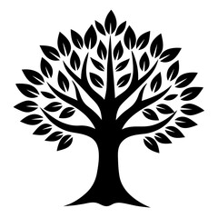 Simple black and white illustration of a tree with leafy branches