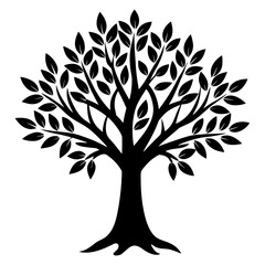 Obraz premium A simple black and white illustration depicts a fully leaved tree design