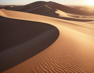 Ripples and Shadows on Sand Dunes at Sunset
