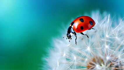 Obraz premium Discover nature's beauty with a delicate ladybug on a dandelion.