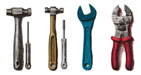 Isolated Collection of Various Hand Tools on Transparent Background for Design Use