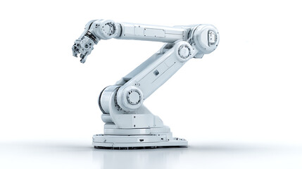 Industrial robotic arm isolated on white background, automation and AI technology concept
