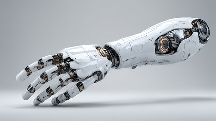 Futuristic robotic arm isolated on white background – advanced AI technology and innovation concept