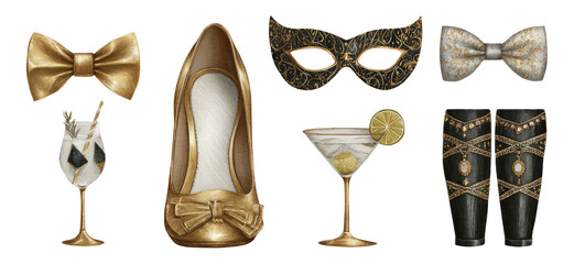 Elegant Golden Accessories and Drinks for Celebrations and Special Events
