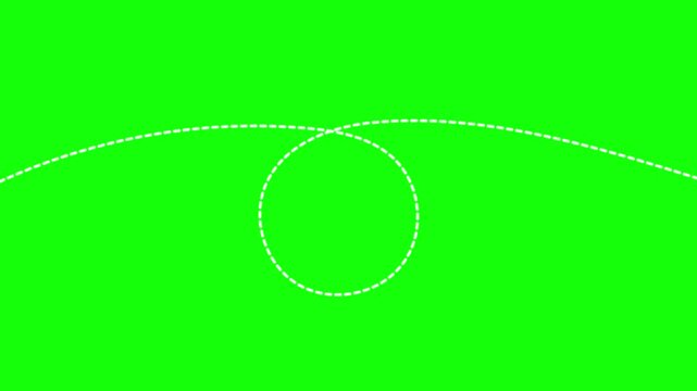 Airplane Flight Path Animation with Looping Dashed Line on Green Screen Background