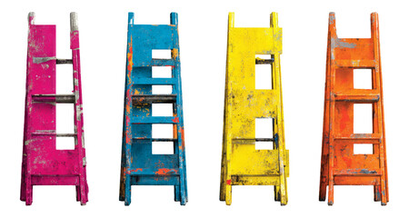 Colorful Isolated Ladders in Various Shades on Transparent Background