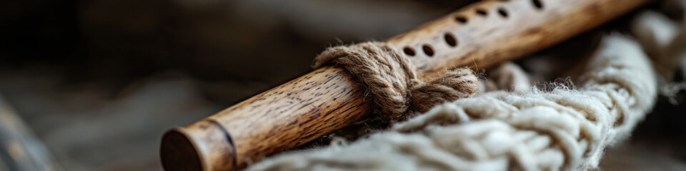 Wooden Flute with Rope and Fiber