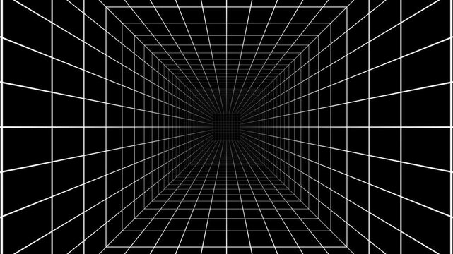 Futuristic Grid Tunnel Animation, Abstract Sci-Fi Background, Futuristic perspective grid box