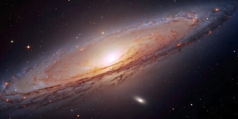 Fototapeta premium The Andromeda Galaxy M31 with a small companion galaxy in the lower right, showcasing its spiral structure and bright center