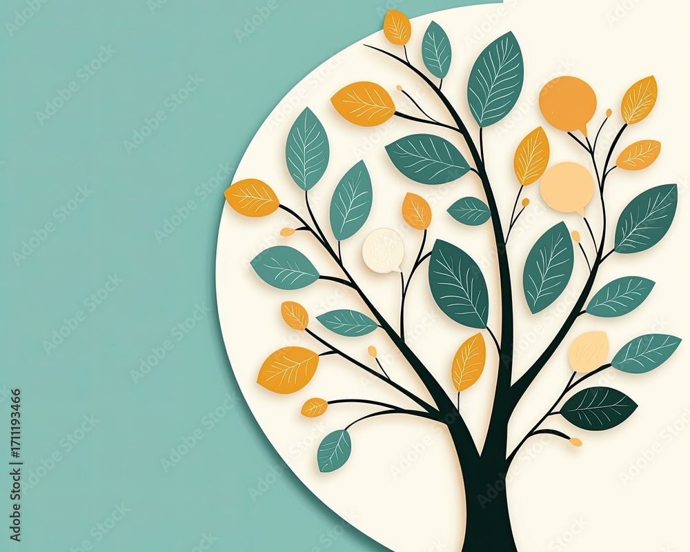 Poster abstract tree design with colorful leaves and shapes