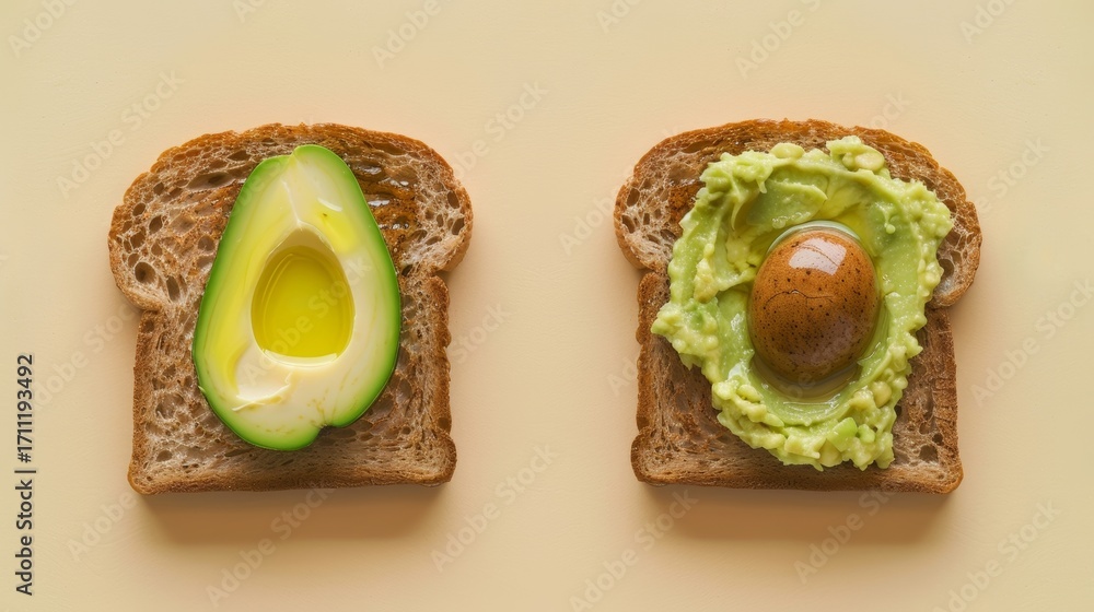 Poster a sidebyside comparison of a piece of toast with regular butter and another piece with avocado oil s