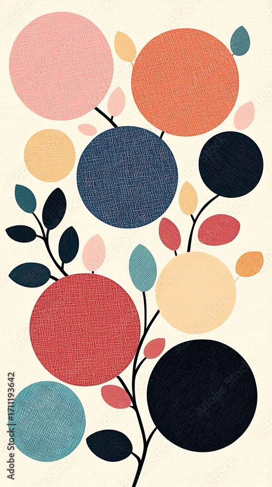 Poster colorful circular patterns with leaves on background