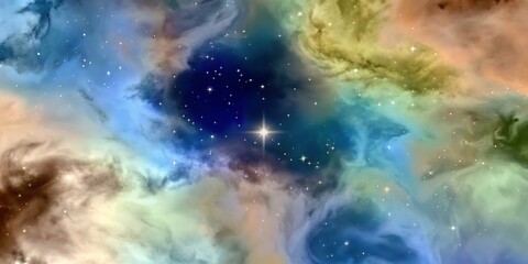 Fototapeta premium Vibrant Cosmic Nebula with Starburst and Colorful Gas Clouds space cosmos