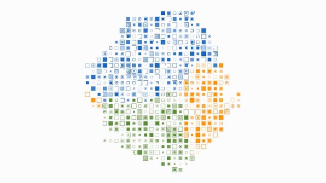 Sierra Leone animation. Shape of the country with pulsating colored dots. Large size square blocks. Digital style Sierra Leone map on white background. Modern video.