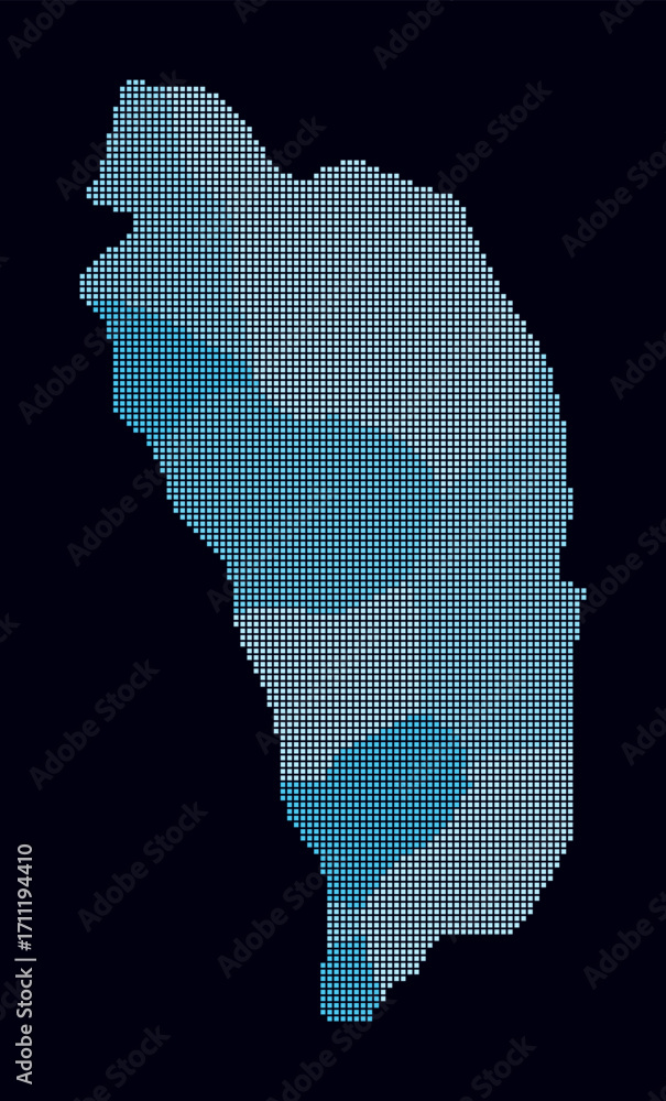 Poster dominica dotted map. digital style map of the country on dark background. dominica shape with square