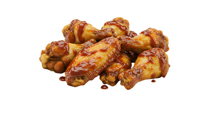 A delicious pile of cooked chicken wings. These wings look crispy and are covered in a sweet and tangy sauce