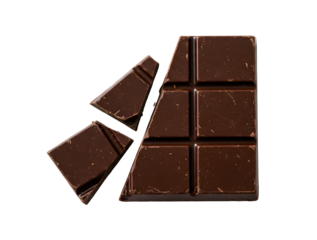 A close-up shot of a partially broken chocolate bar, showcasing its rich, dark color and texture
