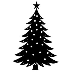 Simple black and white illustration of a christmas tree with a star