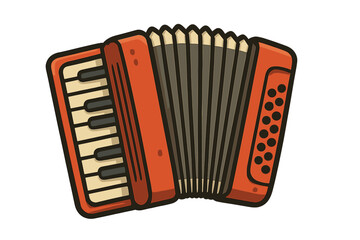 Accordion icon. Musical instrument symbol. Vector cartoon illustration of a red bayan. Folk music equipment for concert and performance. Classic acoustic sound and melody.