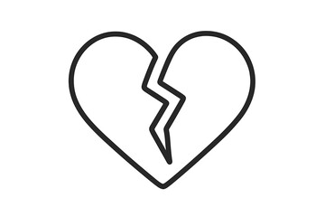 Broken heart icon symbol of heartbreak, divorce, separation, sorrow. Sadness, lost love. Relationship problem. Love failure concept. Pain, depression, end of a relationship.
